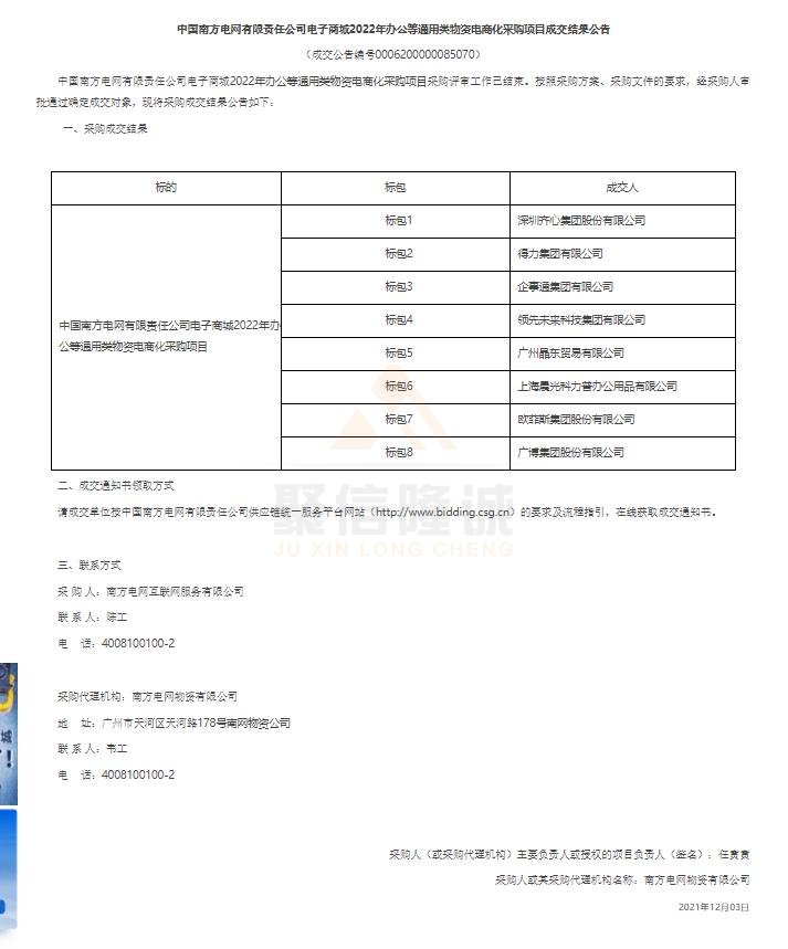 2022年電商化采購項目結果公告